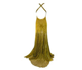 Green beaded sexy mermaid spaghetti straps long lace ball gown evening dress HZ1023