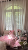 Pink sweet fashion elegant exquisite lace floral long tulle lace princess ball gown evening dress birthday dress adult ceremony dress HZ1023