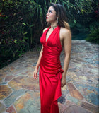 Hot Red Suspender Fashion Sexy Simple long Satin Ruffle Elegant Ball Gown Evening Dress Party Dress Homecoming Dress HZ1023