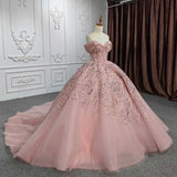Pink gorgeous shiny exquisite embroidery applique tube top long tulle ball gown evening dress wedding dress HZ1023