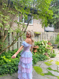 Blue Purple Vintage Elegant Floral Long Chiffon Ball Gown Evening Dress Party Dress HZ1023