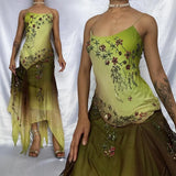 Green fashion gradient exquisite beaded long chiffon prom dress, evening dress, party dress HZ1023