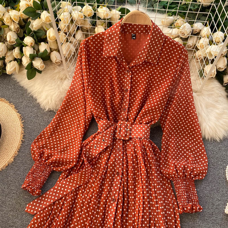 Fashionable A Line Polka Dot Long Sleeve Dress Fashion Dress HZ1023