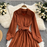 Simple V Neck Long Sleeve Dress A Line Fashion Dress HZ1023