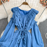 Blue V Neck Long Sleeve Dress Fashion Dress HZ1023