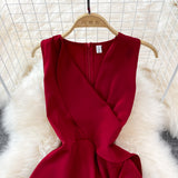 V-neck high waist slim Ruffle sleeveless A-line dress HZ1023