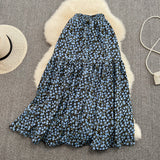 Vintage elastic waist stitched broken flower big swing Chiffon HZ1023