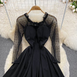Black A Line Long Sleeve Short Dress Fashion Dress HZ1023