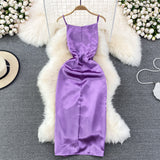 Slim and slim pleated sleeveless diagonal neck strap Hip Wrap Dress HZ1023