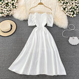 Narrow waist and thin bubble sleeve suspender dress HZ1023