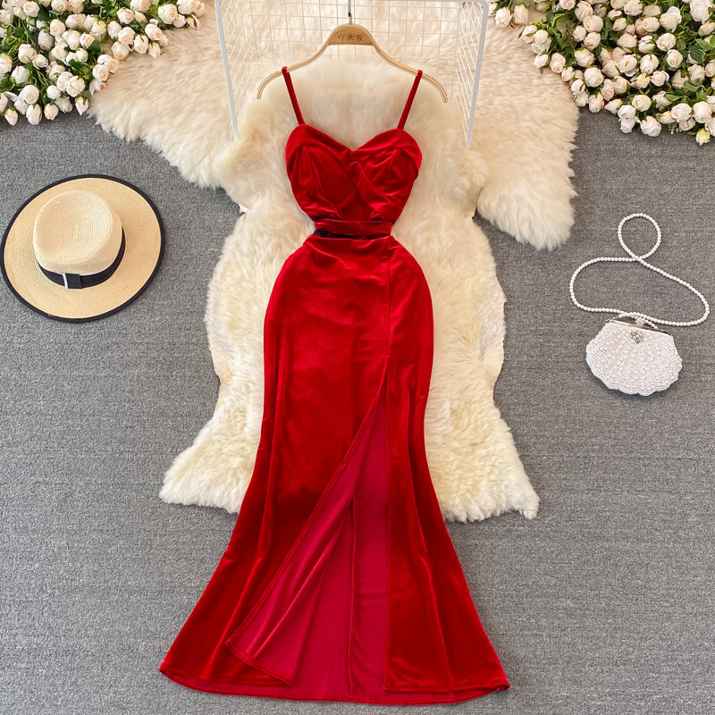 Sexy Velvet Long Dress Fashion Dress HZ1023