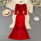 Stylish V Neck Velvet Long Dress Fahsion Dress HZ1023
