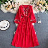 Simple Embroidered Long Sleeve Dress HZ1023