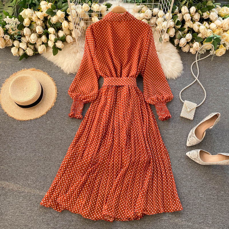 Fashionable A Line Polka Dot Long Sleeve Dress Fashion Dress HZ1023