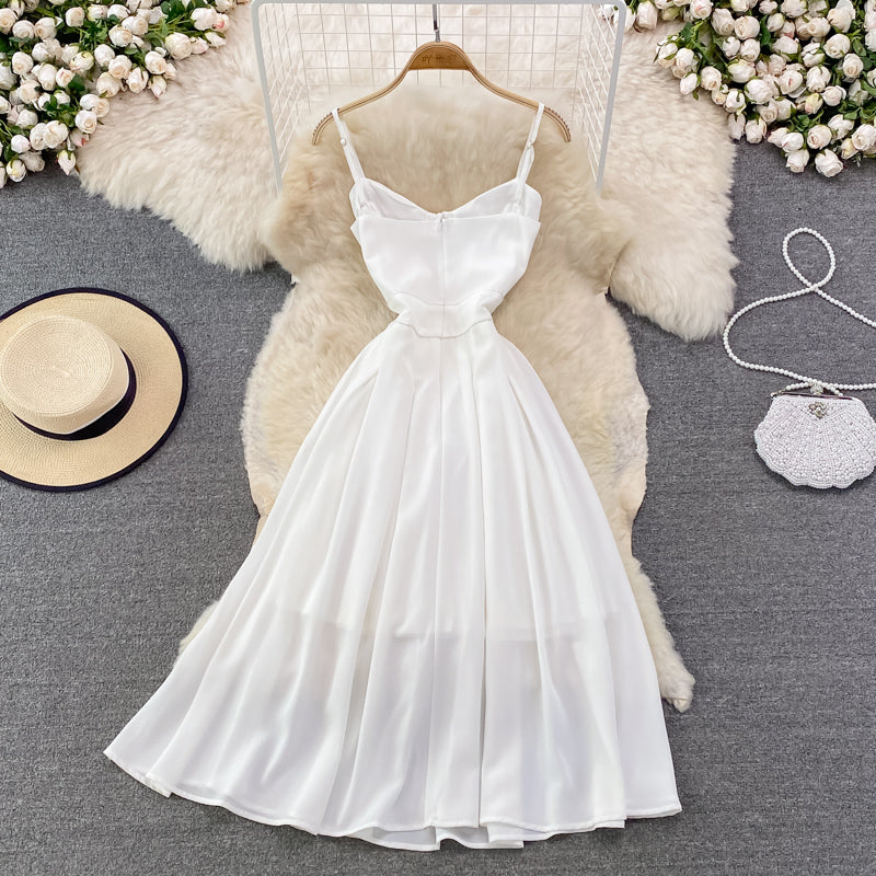 White Chiffon A Line Short Dress Fashion Dress HZ1023