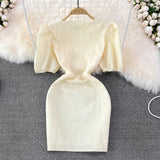 V-neck slim jacquard short A-line dress short sleeve HZ1023