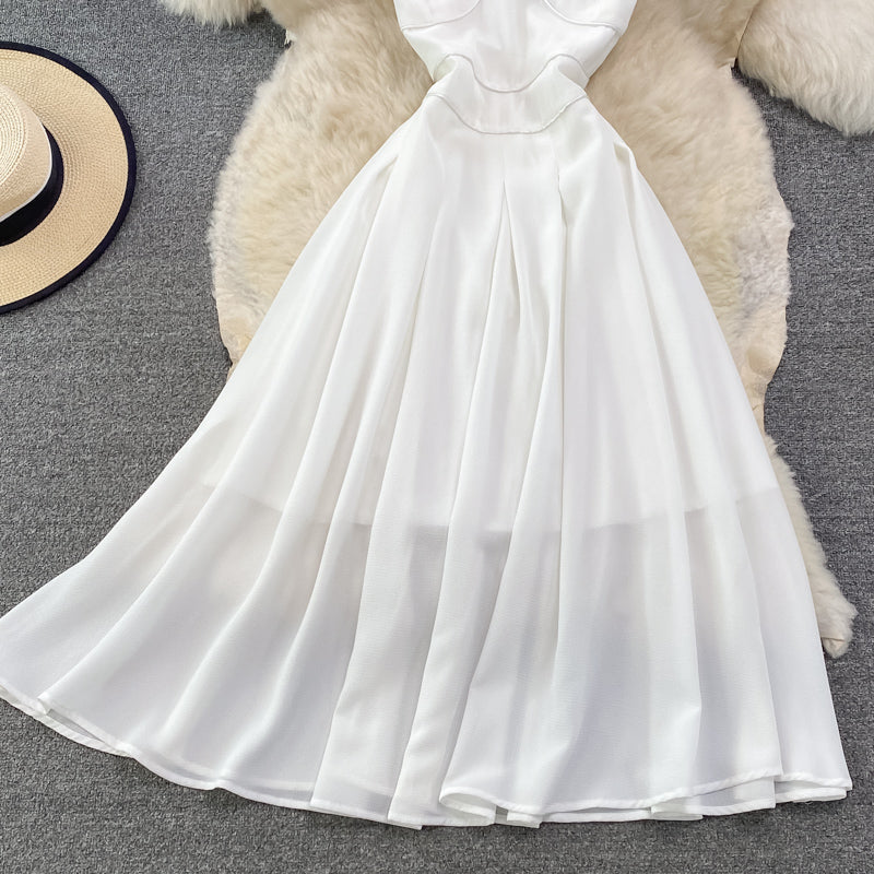 White Chiffon A Line Short Dress Fashion Dress HZ1023