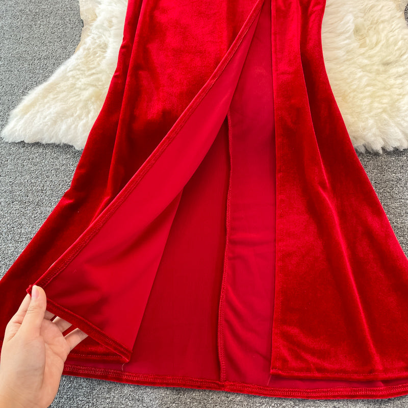 Sexy Velvet Long Dress Fashion Dress HZ1023