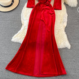 Stylish V Neck Velvet Long Dress Fahsion Dress HZ1023