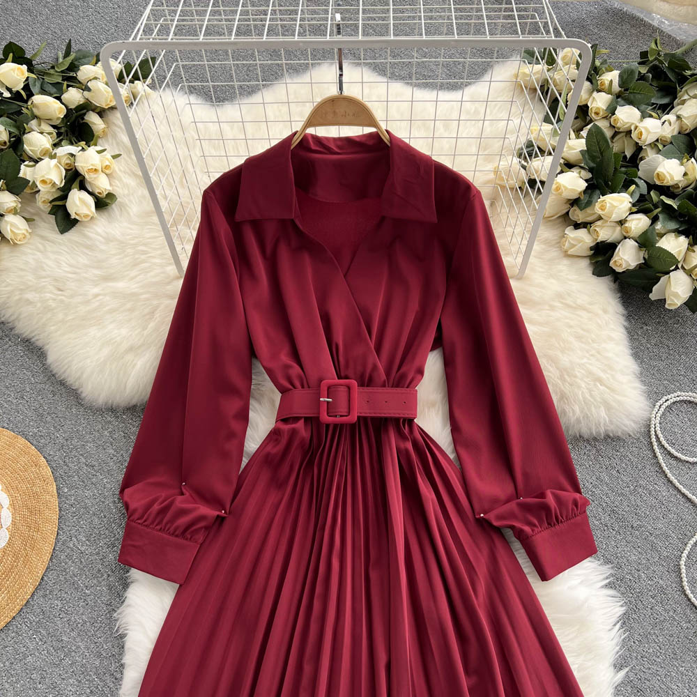Simple V Neck Long Sleeve Dress A Line Fashion Dress HZ1023