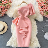 Stylish One Shoulder Satin Short Dress Party Dress HZ1023