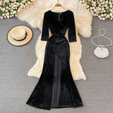 Stylish V Neck Velvet Long Dress Fahsion Dress HZ1023
