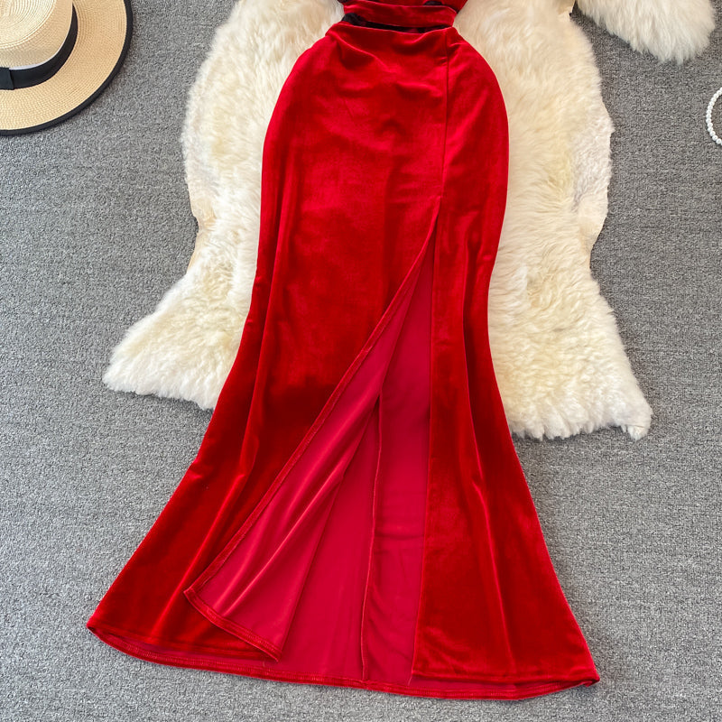 Sexy Velvet Long Dress Fashion Dress HZ1023