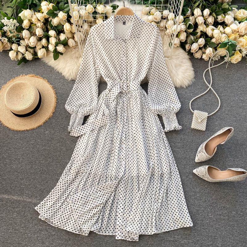 Fashionable A Line Polka Dot Long Sleeve Dress Fashion Dress HZ1023