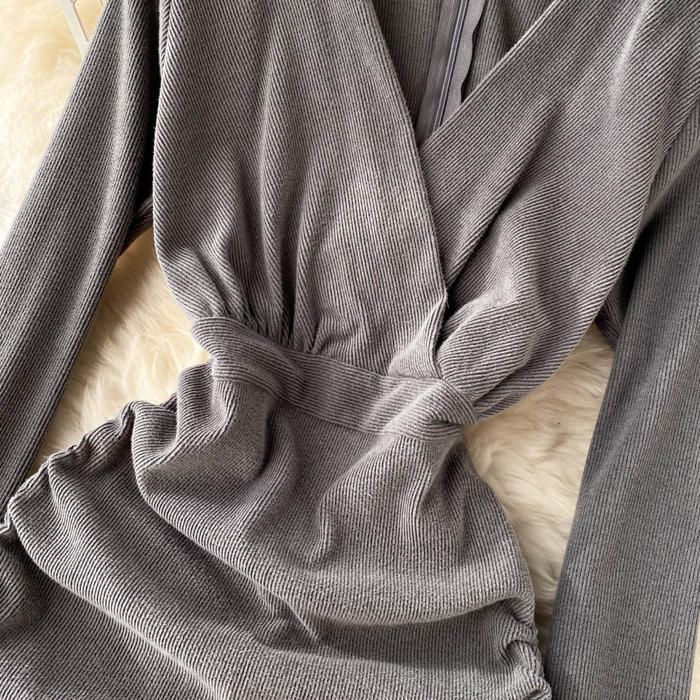 Sexy V-Neck Drawstring Dress Fashion Dress HZ1023