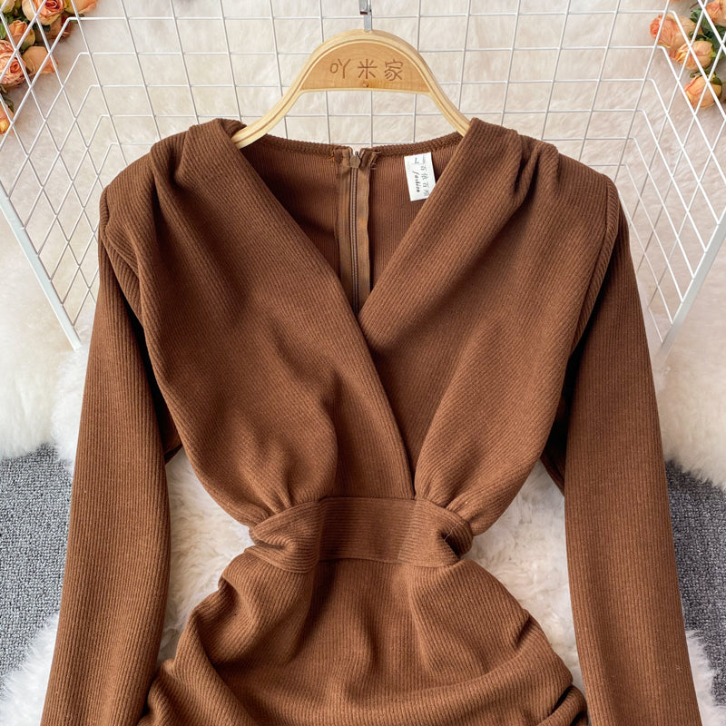 Sexy V Neck Long Sleeve Dress Fashion Dress HZ1023