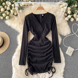Sexy V-Neck Drawstring Dress Fashion Dress HZ1023