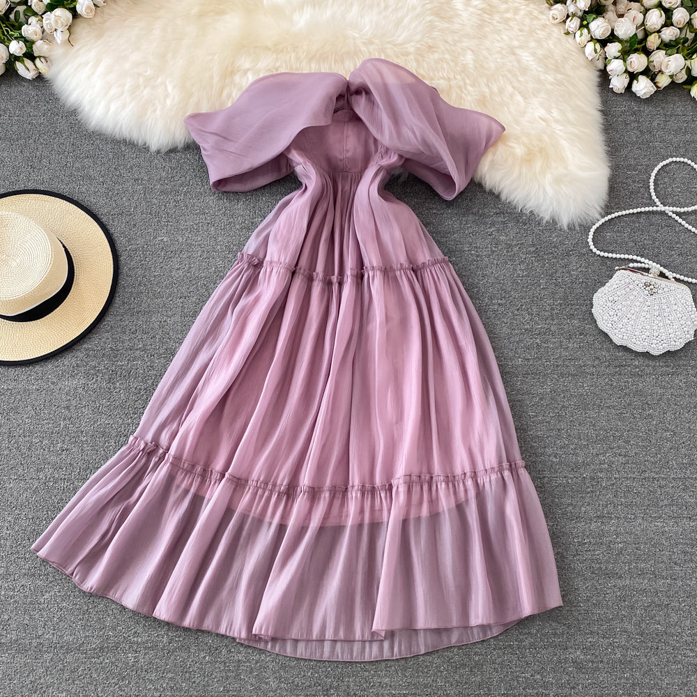 Purple A Line Short Dress Off Shouler Party Dress HZ1023