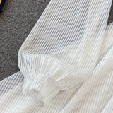 White V Neck Short Dress A Line Long Sleeve Dress HZ1023
