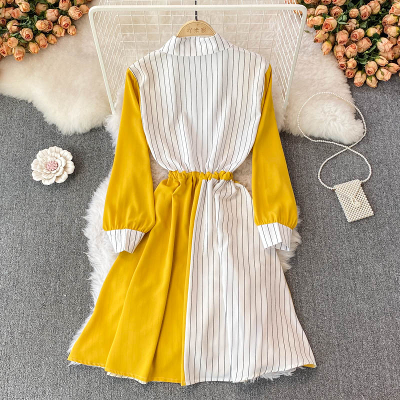 Simple A Line Striped Shirt Dress HZ1023