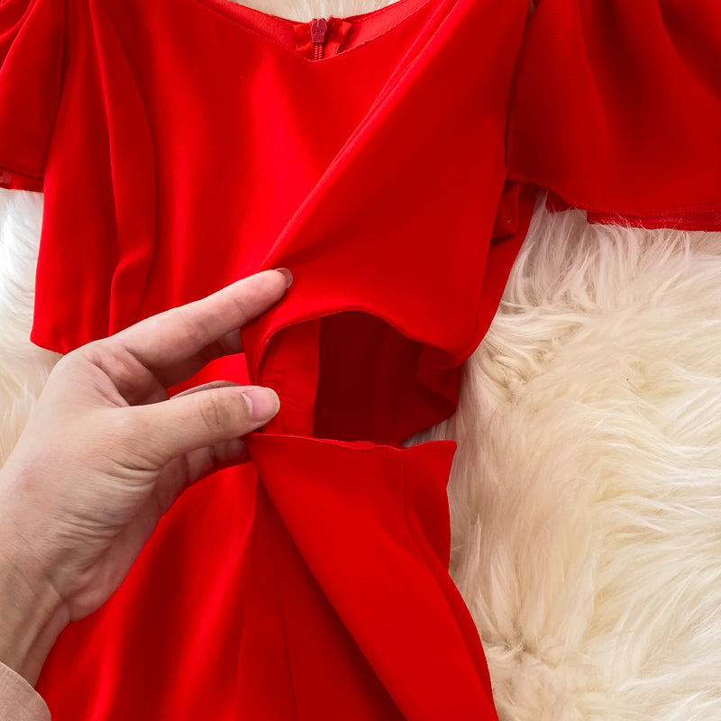 Red Chiffon A Line Short Dress Fashion Dress HZ1023
