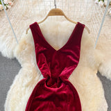 Sexy V Neck Velvet Long Dress Fashion Dress HZ1023