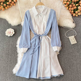 Simple A Line Striped Shirt Dress HZ1023