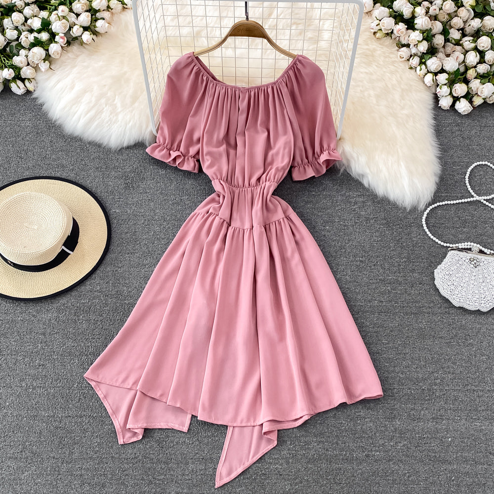 Simple Lace-Up Dress With Irregular Dress HZ1023
