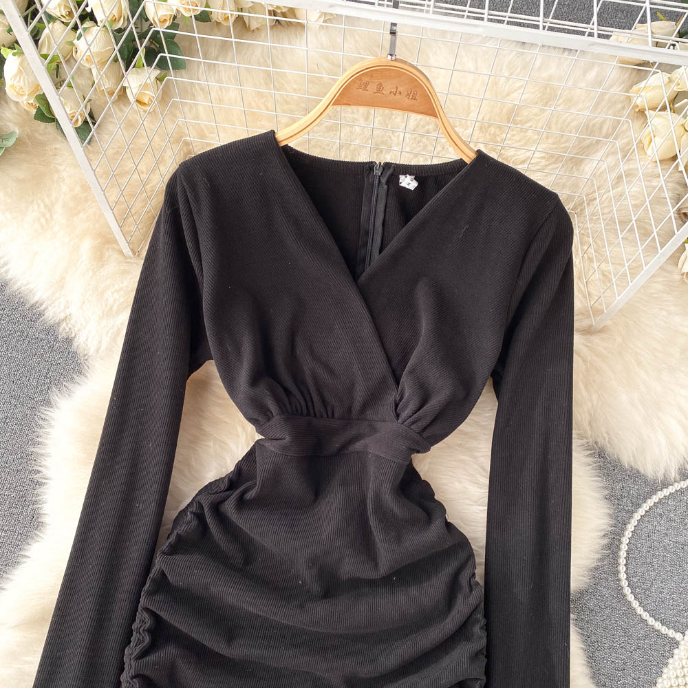 Sexy V-Neck Drawstring Dress Fashion Dress HZ1023