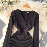 Sexy V-Neck Drawstring Dress Fashion Dress HZ1023