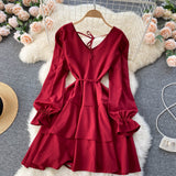 Simple V Neck Long Sleeve Dress Fashion Dress HZ1023