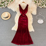 Sexy V Neck Velvet Long Dress Fashion Dress HZ1023
