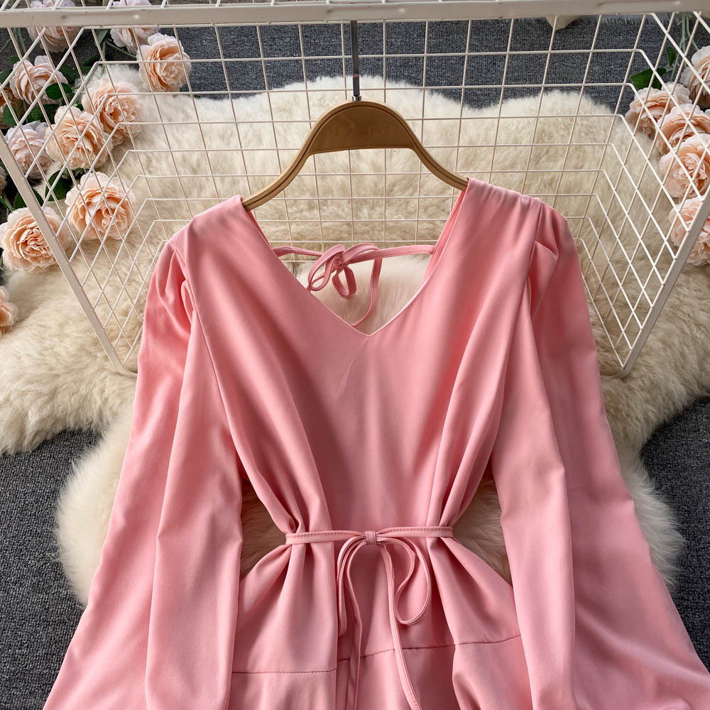 Simple V Neck Long Sleeve Dress Fashion Dress HZ1023