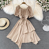 Simple Lace-Up Dress With Irregular Dress HZ1023