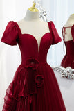 Burgundy satin tulle long prom dress evening dress HZ1023
