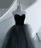 Black and gray tulle long prom dress A line evening dress HZ1023