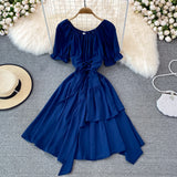 Simple Lace-Up Dress With Irregular Dress HZ1023