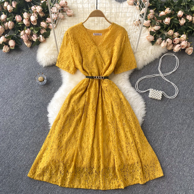 Cute V Neck Lace Short Dress A Line Fashion Dress HZ1023