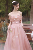 Pink tulle long prom dress A line evening dress HZ1023