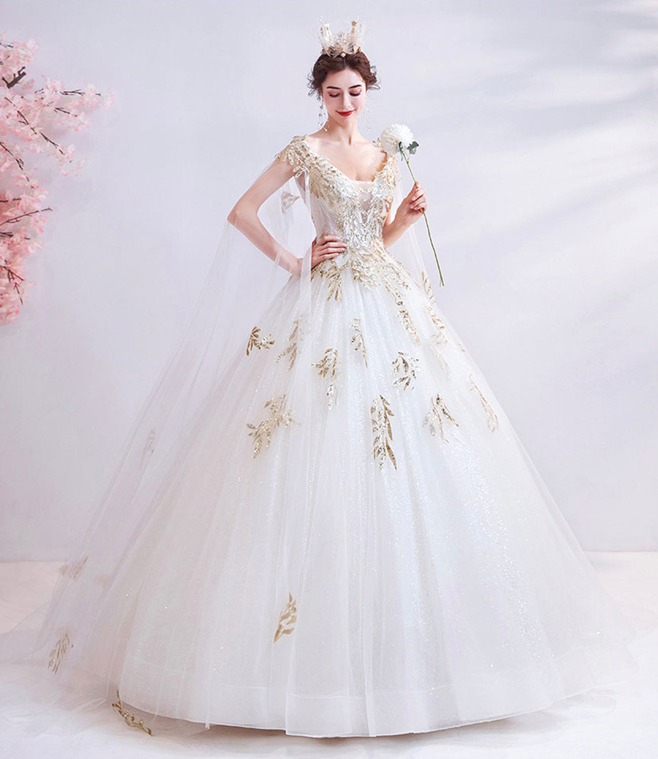 White tulle sequins long prom dress white evening dress HZ1023